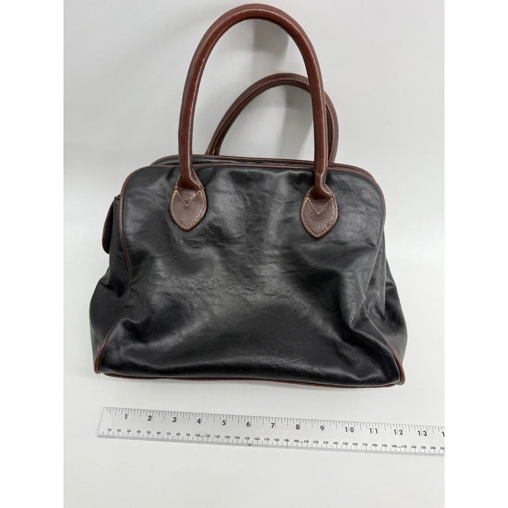 Vintage Capezio Women Black Faux Leather Tote Bag Top Handle Shoulder Bag Medium